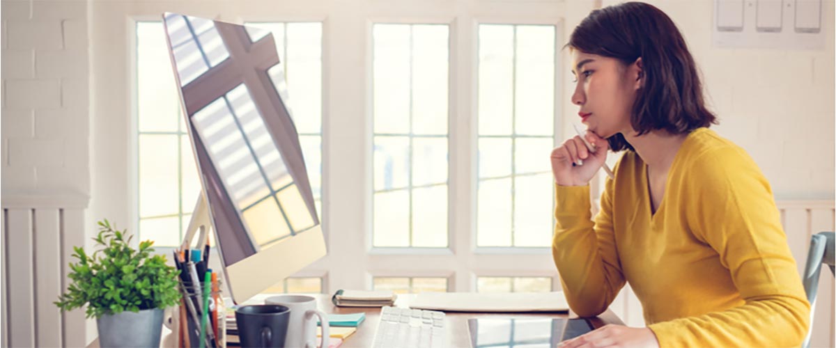 Woman looking at online loan options