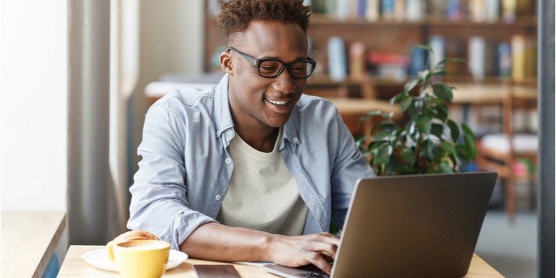 Man researching credit scores online