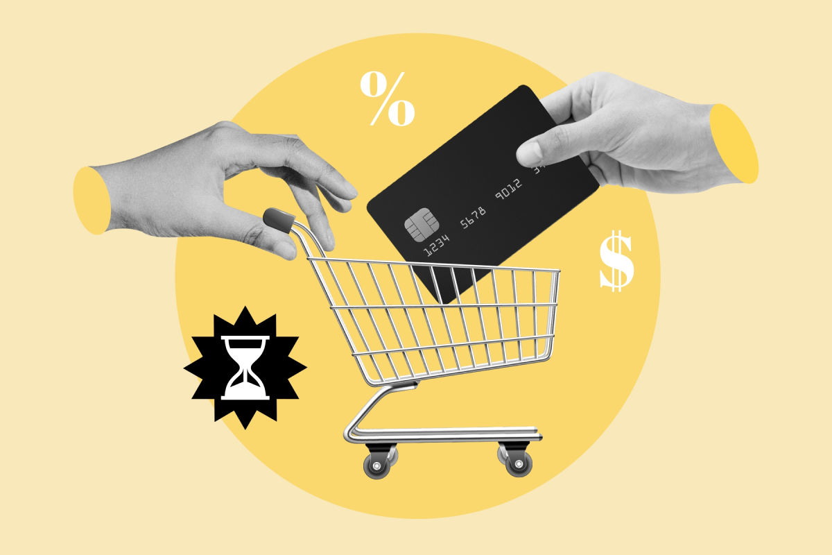 shopping cart and credit card with a timer
