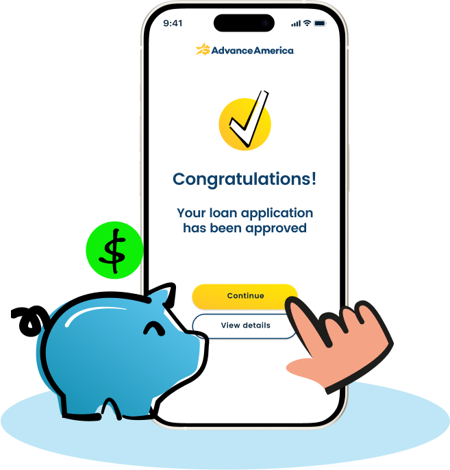 Illustration of a piggy bank next to a mobile device