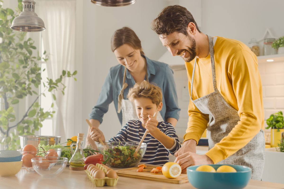 family cooking dinner