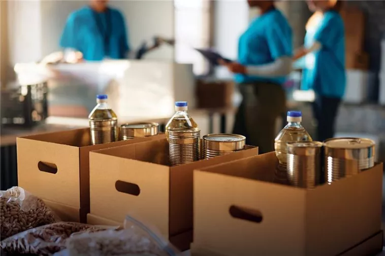 boxes of donated goods