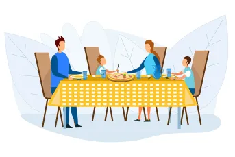 Family dining at table