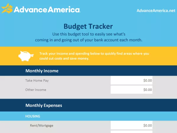 Preview of the Advance America Budget Tracking Tool