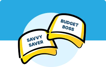 Hats reading "Savvy Saver" and "Budget Boss"