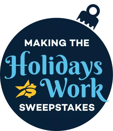 Holiday ornament that says "Making The Holidays Work Sweepstakes"