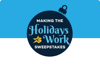 Holiday ornament that reads "Making The Holidays Work Sweepstakes"
