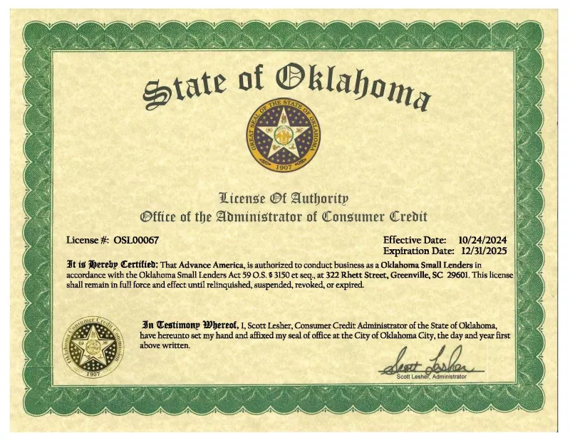 Oklahoma state license