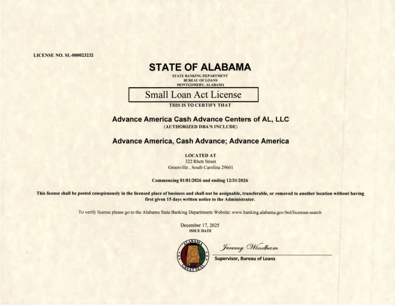 AL Small Loan License 2026