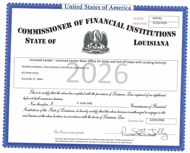 LA licensed lender license